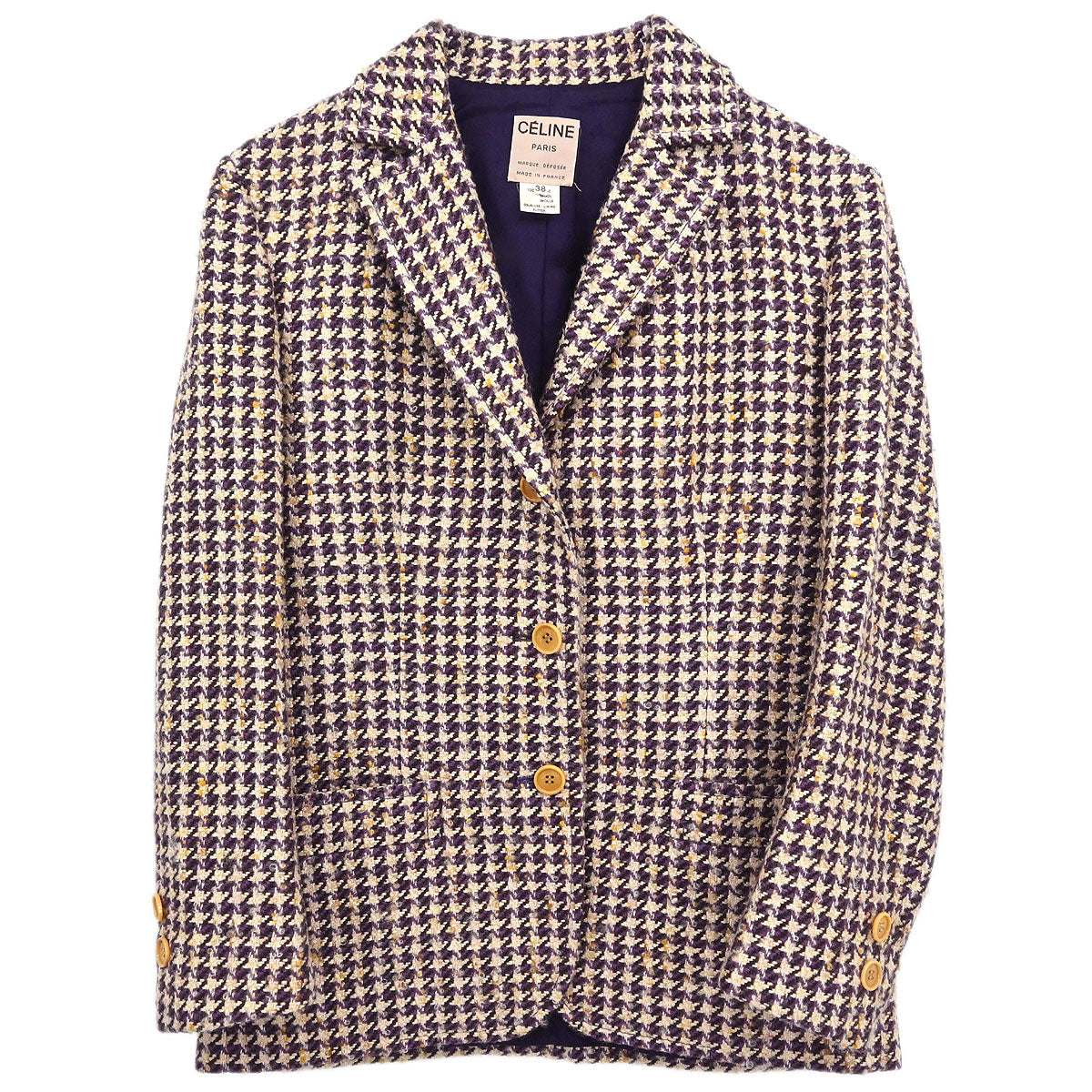 Celine Single Breasted Houndstooth Jacket Brown #38