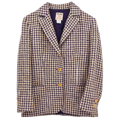 Celine Single Breasted Houndstooth Jacket Brown #38
