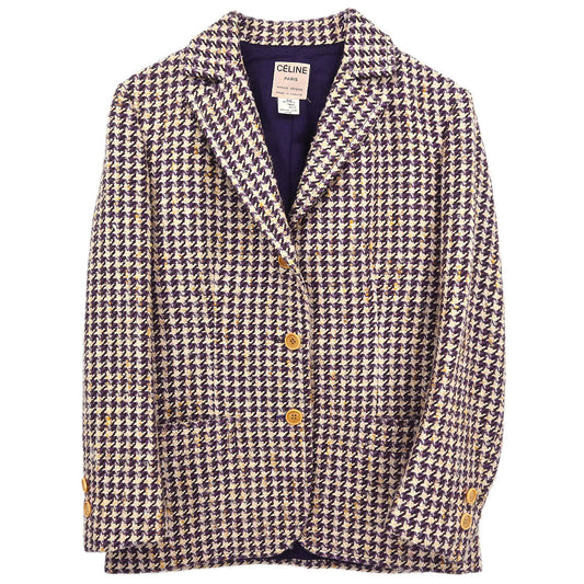 Celine Single Breasted Houndstooth Jacket Brown #38