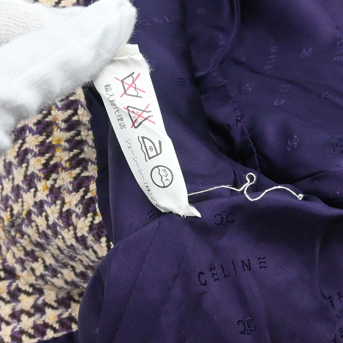 Celine Single Breasted Houndstooth Jacket Brown #38