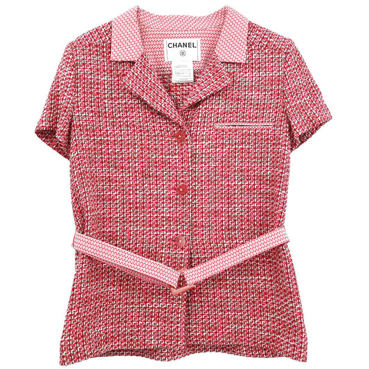 Chanel 2002 Single Breasted Tweed Jacket Pink #38