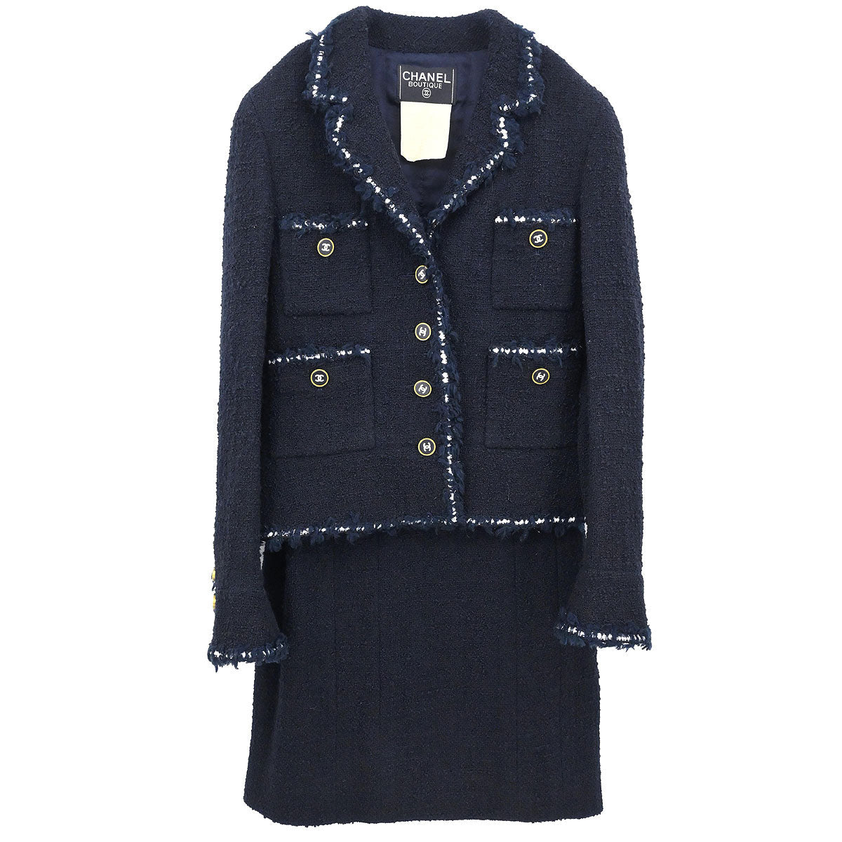 Chanel 1994 Setup Suit Jacket Skirt Dark Navy #40