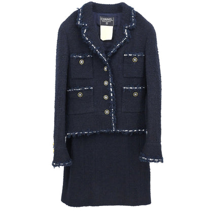 Chanel 1994 Setup Suit Jacket Skirt Dark Navy #40
