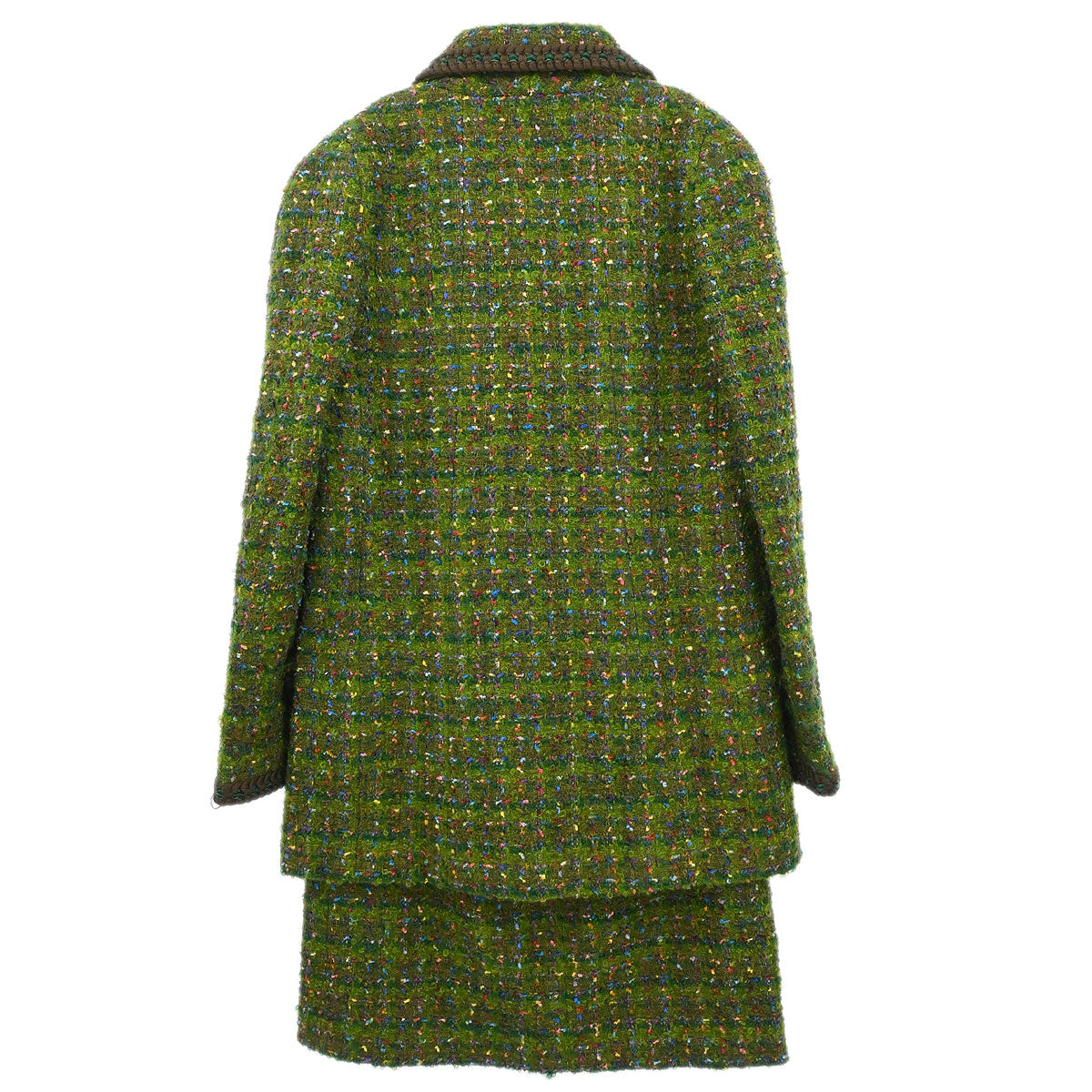 Chanel 1990 Setup Suit Jacket Skirt Tweed Green  #36