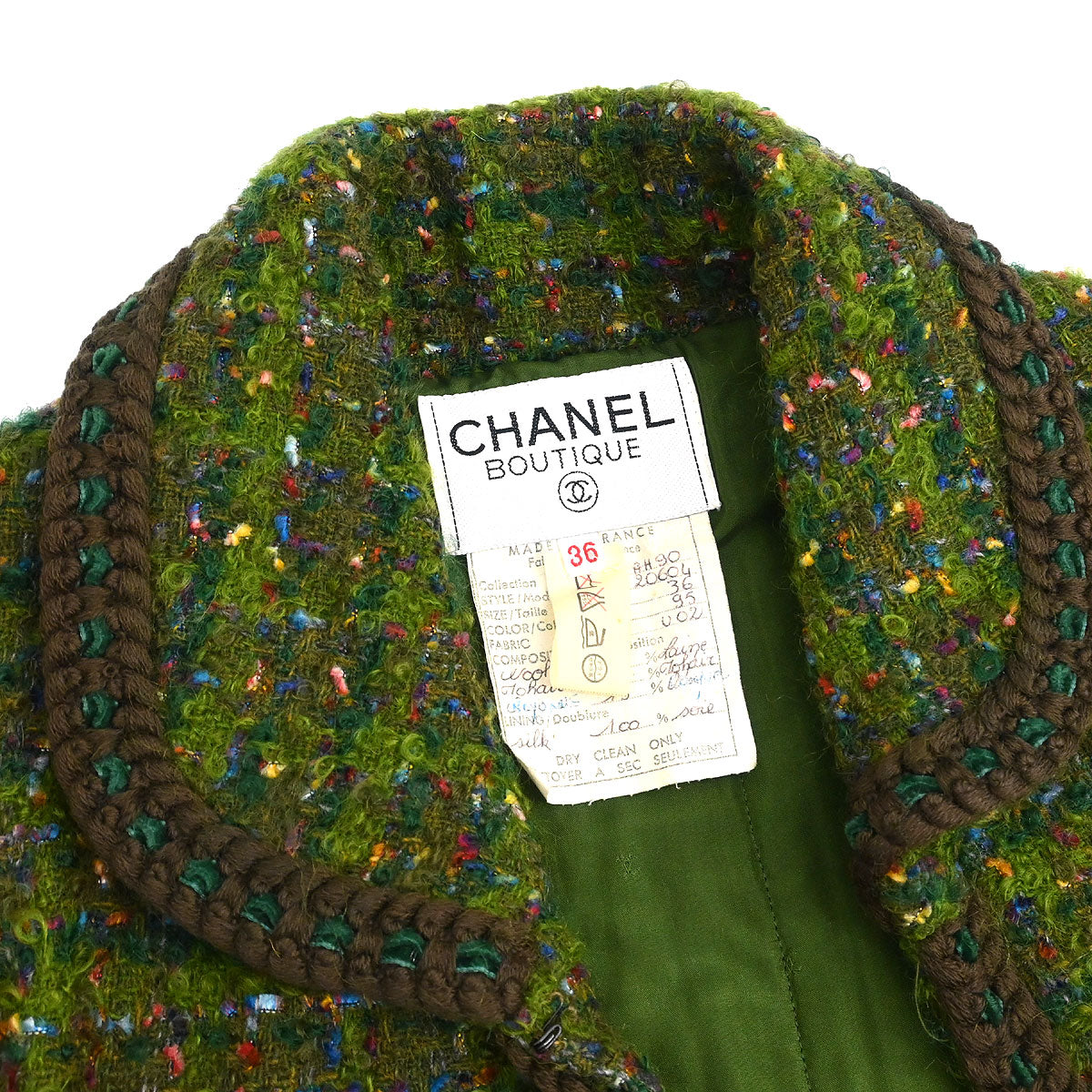 Chanel 1990 Setup Suit Jacket Skirt Tweed Green  #36