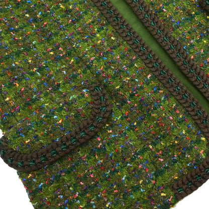 Chanel 1990 Setup Suit Jacket Skirt Tweed Green  #36