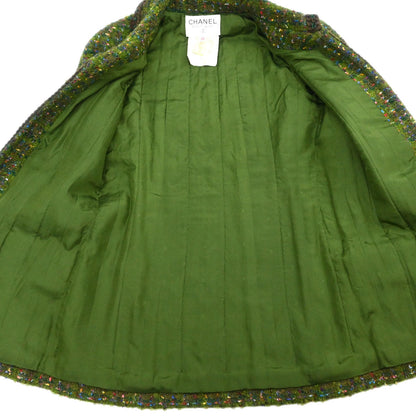 Chanel 1990 Setup Suit Jacket Skirt Tweed Green  #36