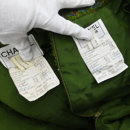 Chanel 1990 Setup Suit Jacket Skirt Tweed Green  #36