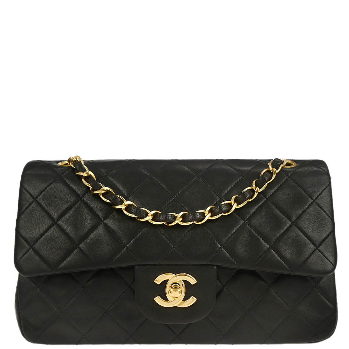 Chanel 1996-1997 Black Lambskin Small Classic Double Flap Shoulder Bag