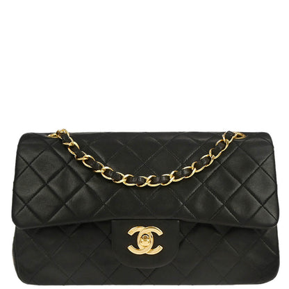 Chanel 1996-1997 Black Lambskin Small Classic Double Flap Shoulder Bag