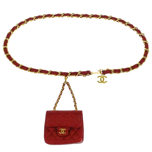 Chanel Red Lambskin Classic Flap Micro Bum Belt Bag