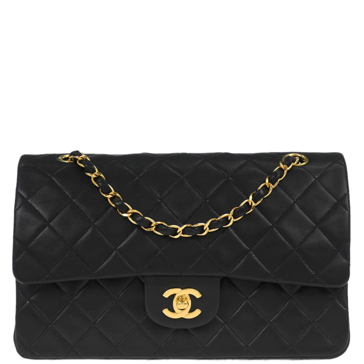 Chanel 1997-1999 Black Lambskin Medium Classic Double Flap Shoulder Bag