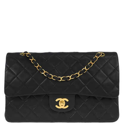 Chanel 1997-1999 Black Lambskin Medium Classic Double Flap Shoulder Bag