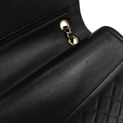 Chanel 1997-1999 Black Lambskin Medium Classic Double Flap Shoulder Bag