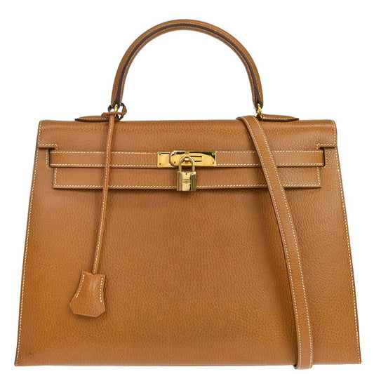 Hermes Natural Sable Ardennes Kelly 35 Sellier 2way Shoulder Handbag