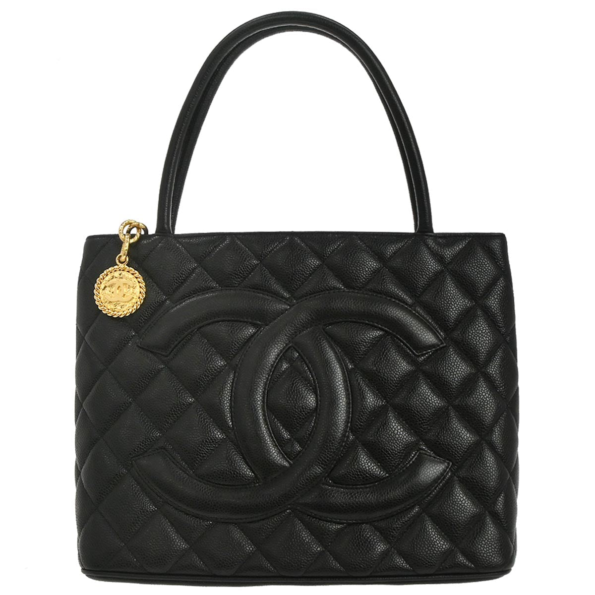 Chanel 2002-2003 Black Caviar Skin Medallion Tote Handbag