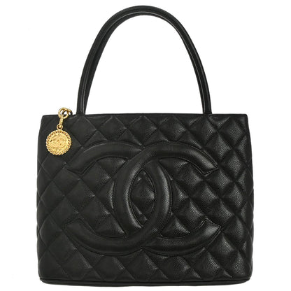 Chanel 2002-2003 Black Caviar Skin Medallion Tote Handbag
