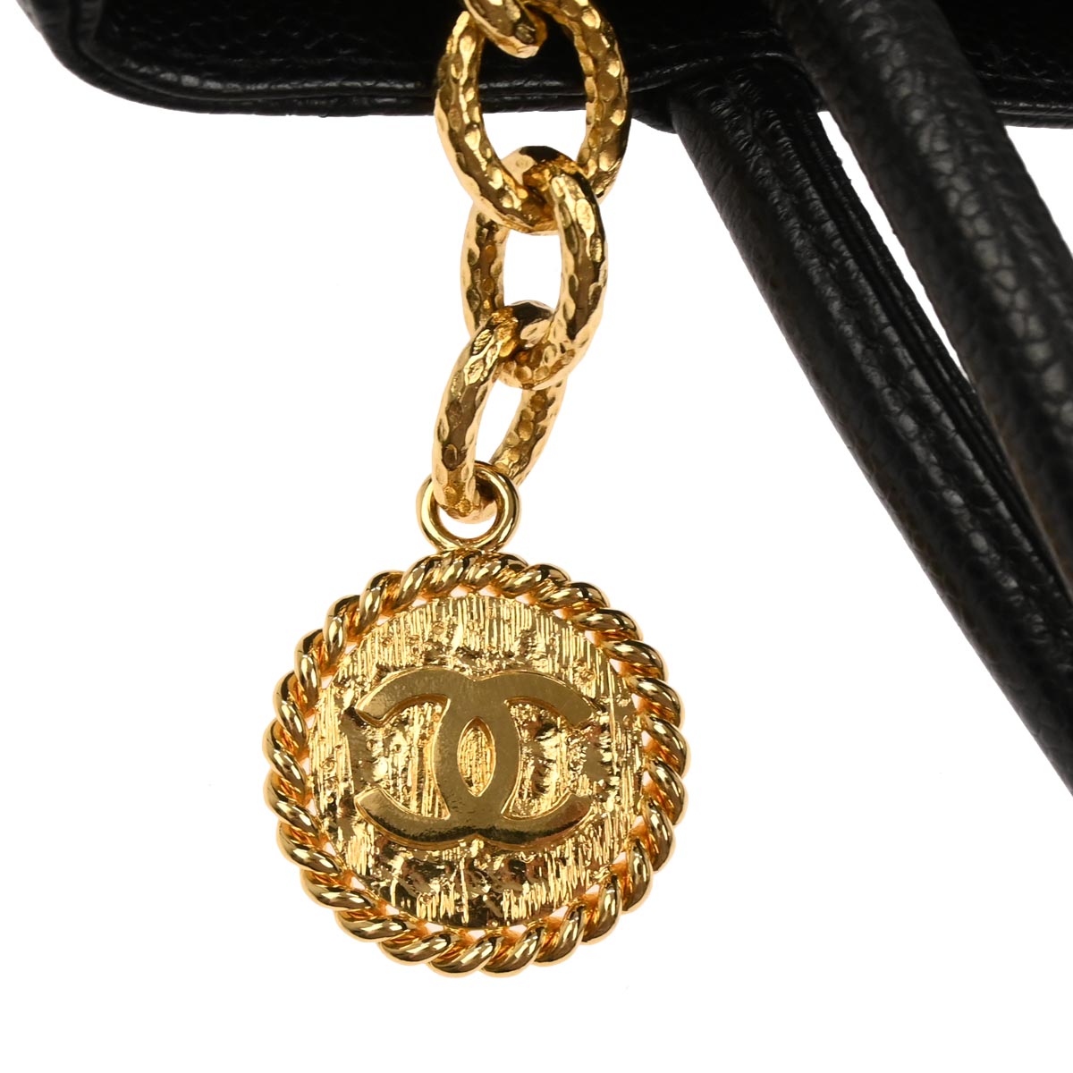 Chanel 2002-2003 Black Caviar Skin Medallion Tote Handbag