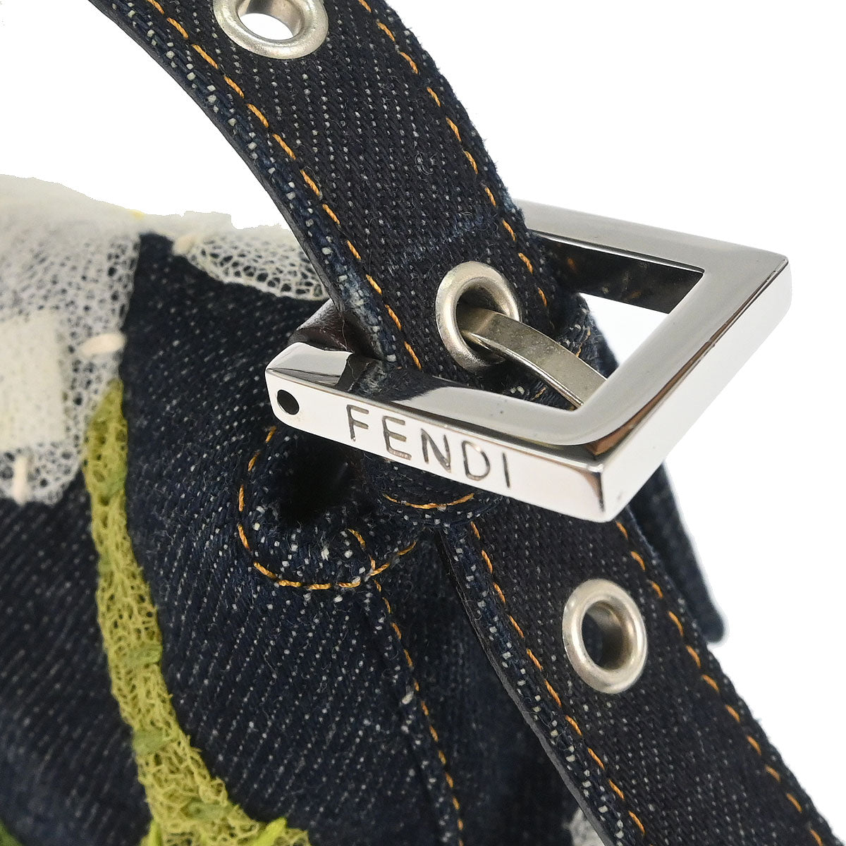 Fendi Navy Denim Floral Baguette Handbag