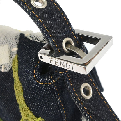 Fendi Navy Denim Floral Baguette Handbag