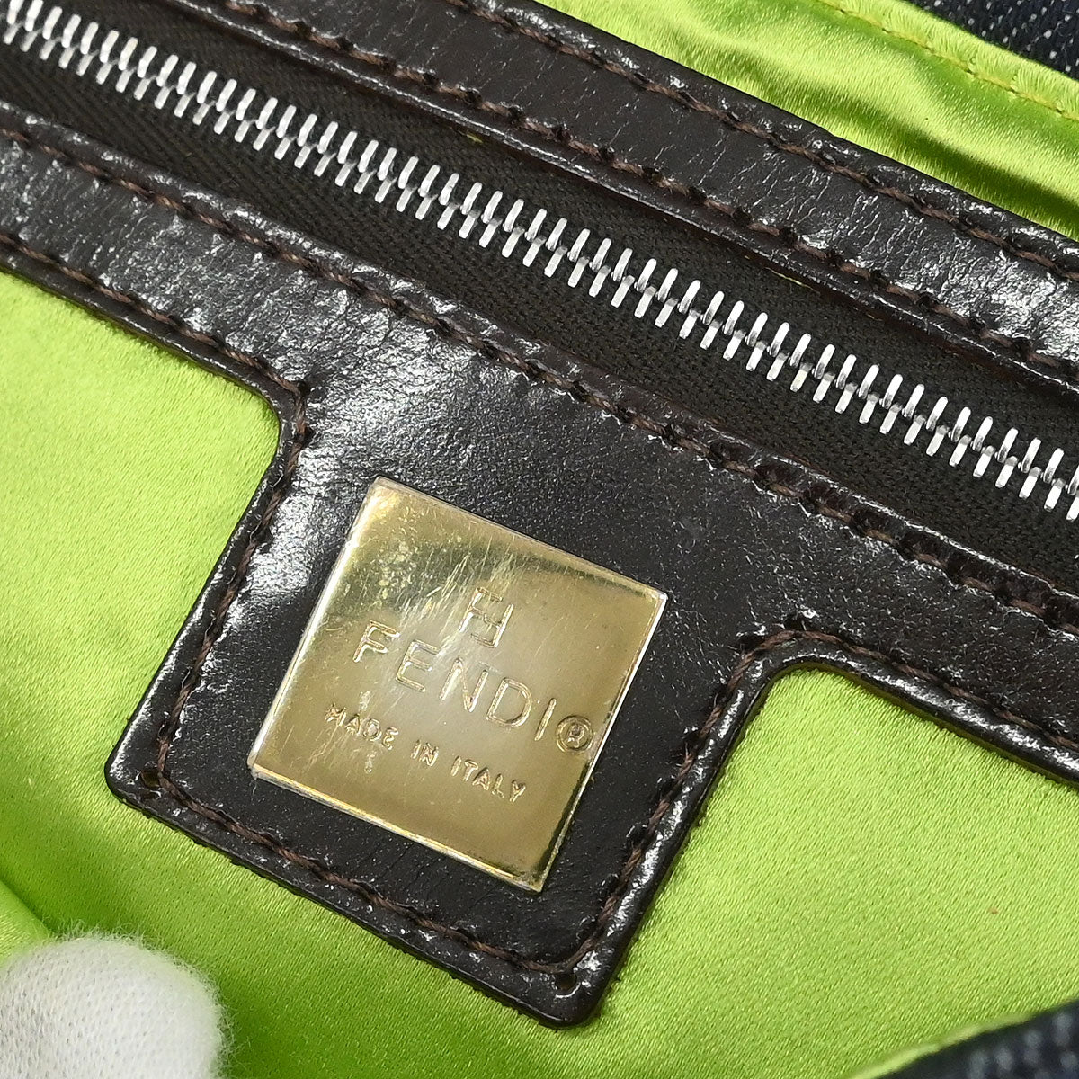 Fendi Navy Denim Floral Baguette Handbag