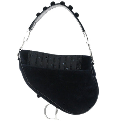Christian Dior Black Velvet Beaded Saddle Handbag