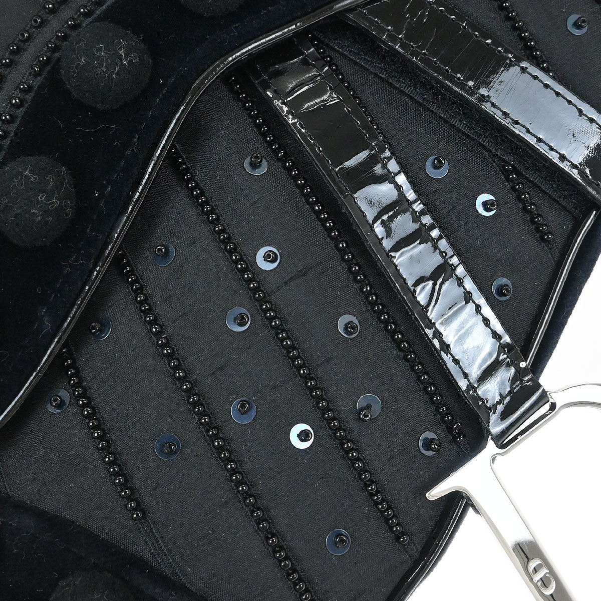 Christian Dior Black Velvet Beaded Saddle Handbag