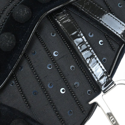 Christian Dior Black Velvet Beaded Saddle Handbag