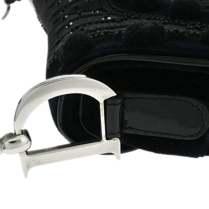 Christian Dior Black Velvet Beaded Saddle Handbag