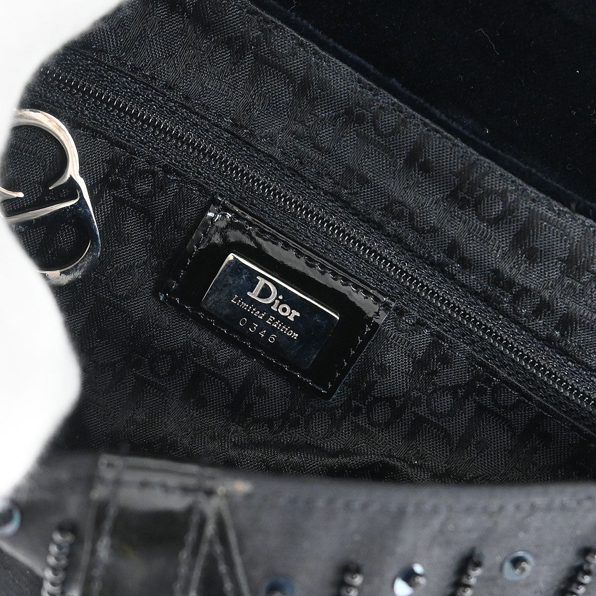 Christian Dior Black Velvet Beaded Saddle Handbag