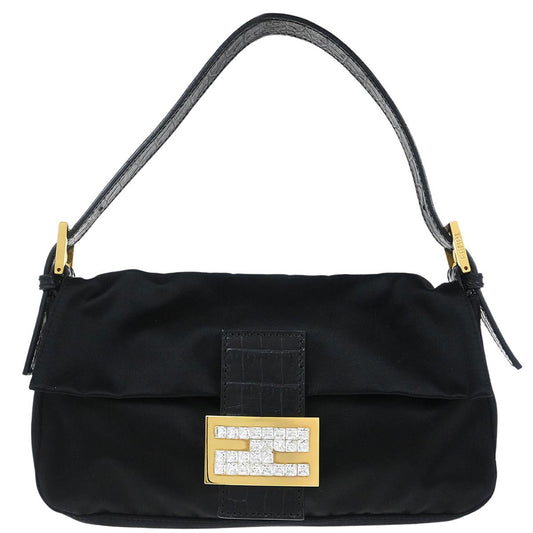 Fendi * Black Satin Baguette Handbag