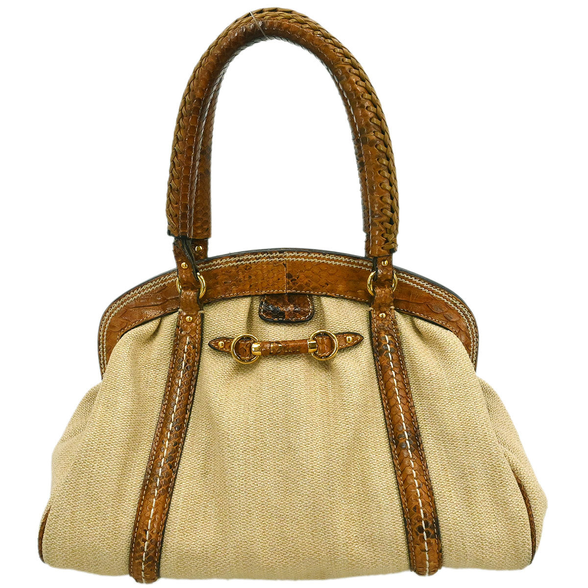 Christian Dior * Beige Canvas Python Handbag
