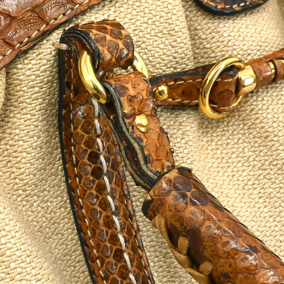 Christian Dior * Beige Canvas Python Handbag