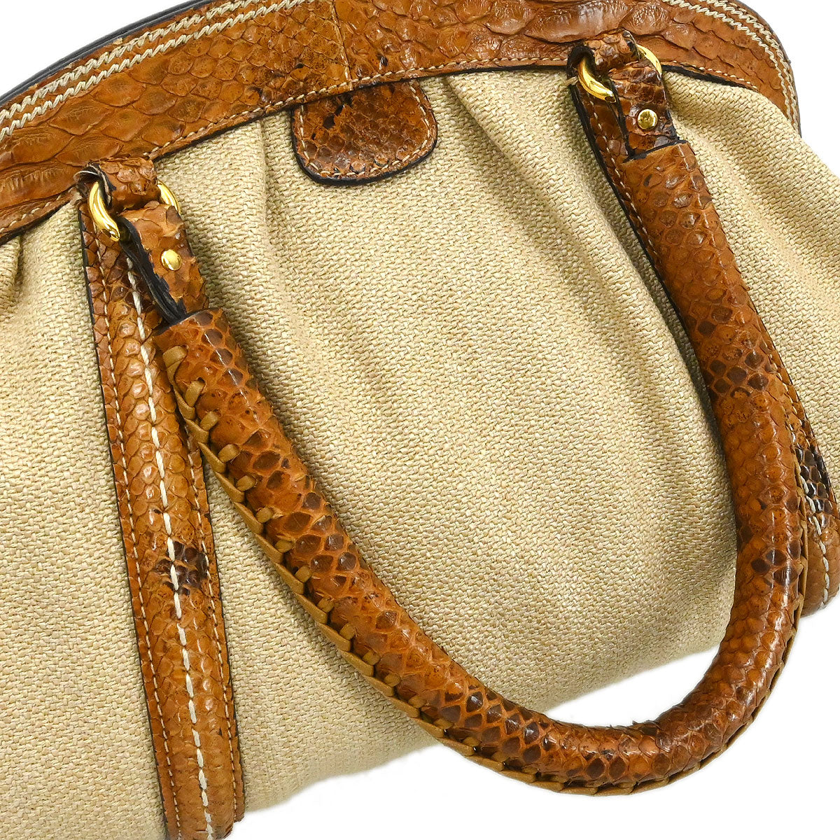 Christian Dior * Beige Canvas Python Handbag