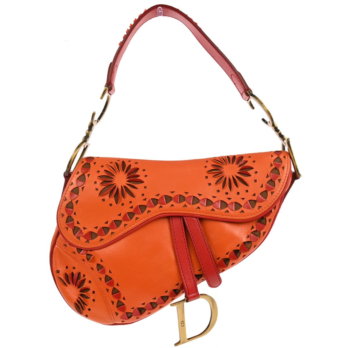 Christian Dior Orange Red Saddle Handbag