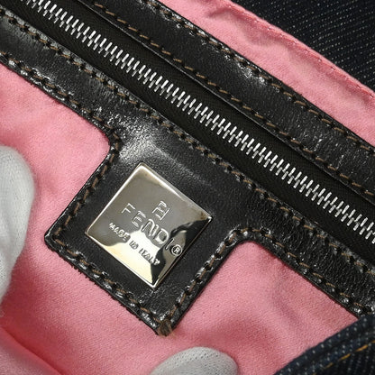 Fendi Navy Denim Floral Baguette Handbag