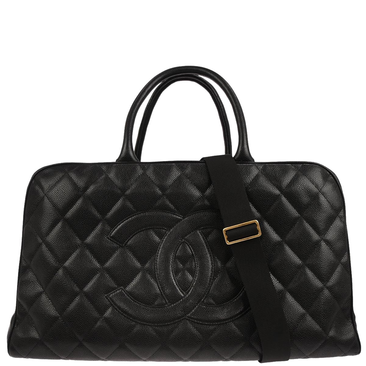 Chanel Black Caviar Skin 2way Shoulder Bowling Bag 50