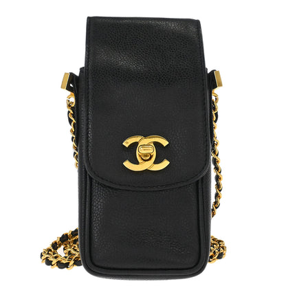 Chanel Black Caviar Skin Chain Shoulder Bag Pochette Phone Case