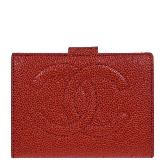 Chanel Bifold Wallet Purse Red Caviar Skin