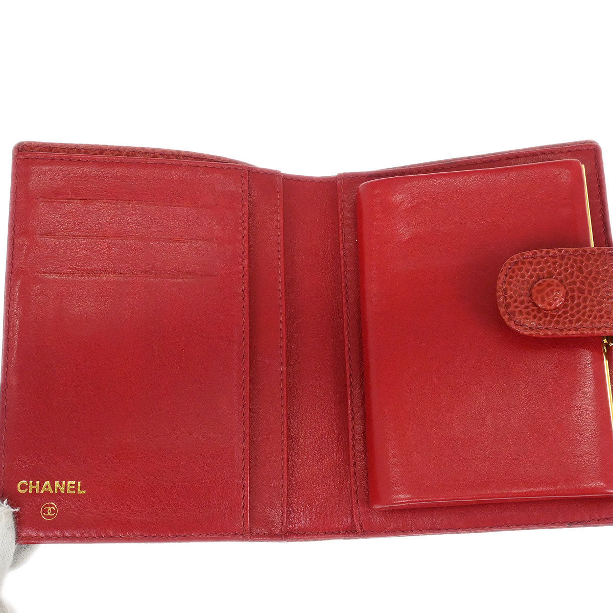 Chanel Bifold Wallet Purse Red Caviar Skin