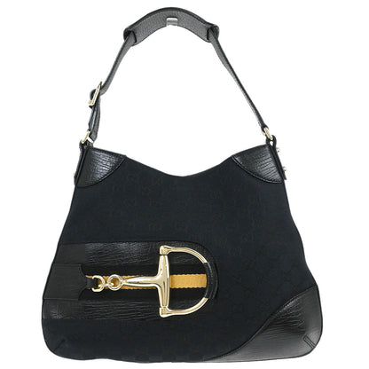 Gucci Black GG Horsebit Hobo Handbag