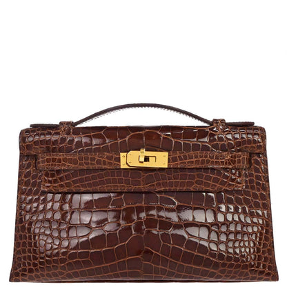 Hermes * Miel Alligator Kelly Pochette Handbag