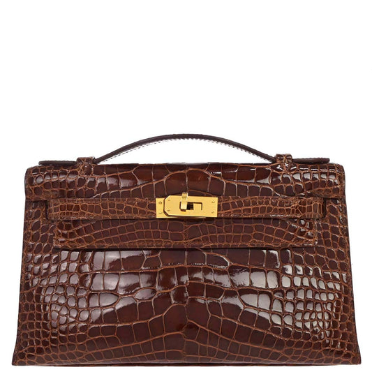 Hermes * Miel Alligator Kelly Pochette Handbag