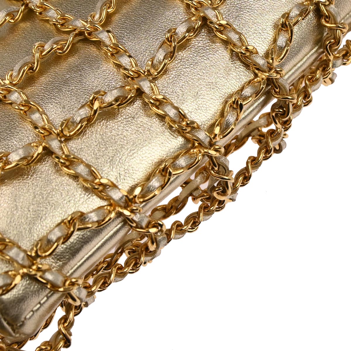 Chanel 1994-1996 Gold Lambskin Caged-chain Handbag