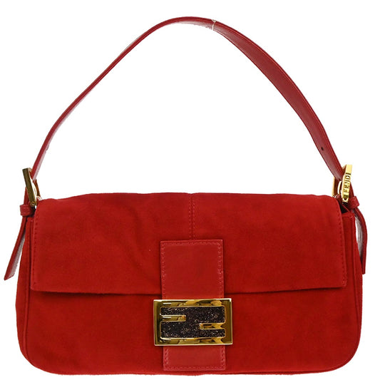 Fendi Red Suede Baguette Handbag