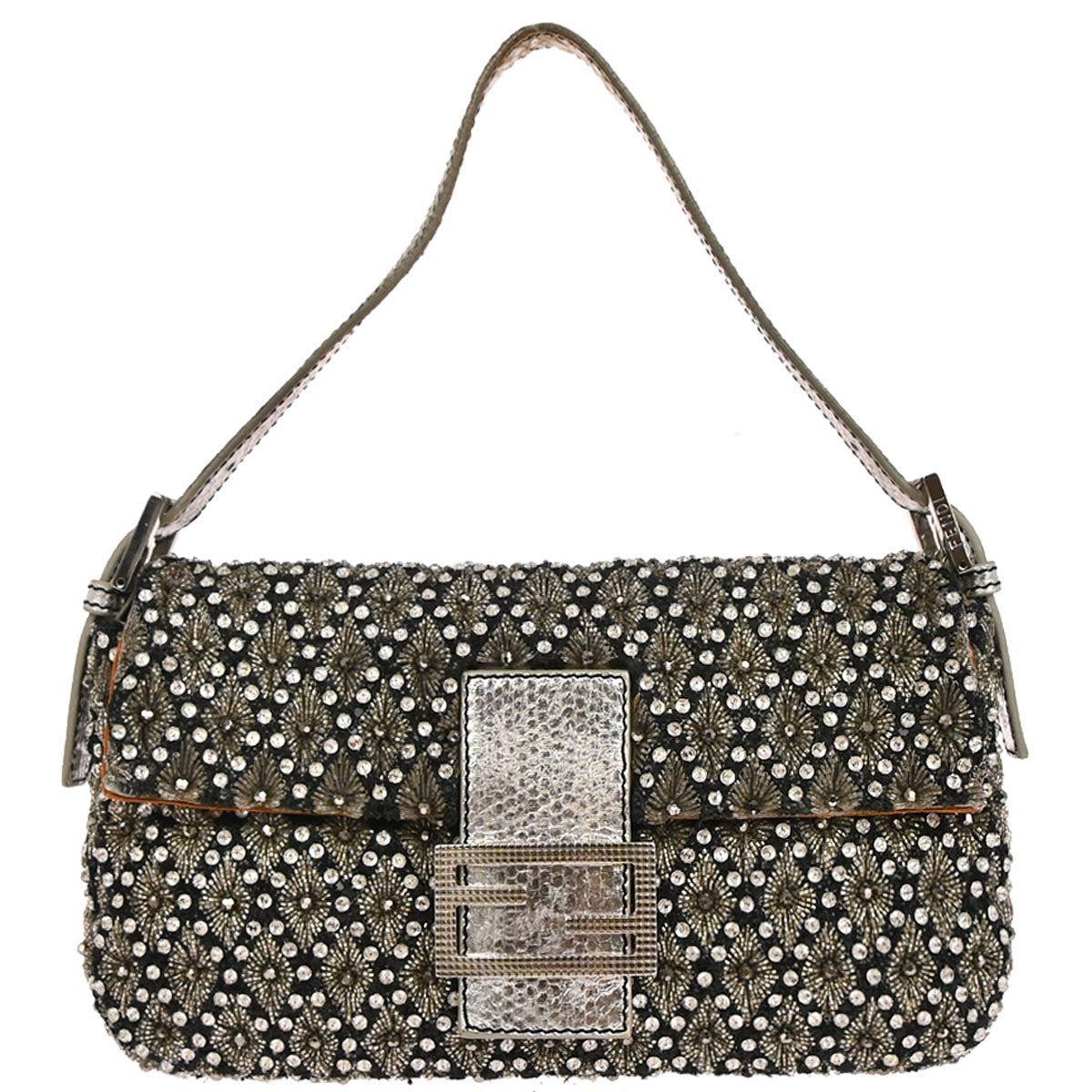 Fendi * Silver Rhinestone Python Baguette Handbag