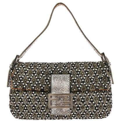 Fendi * Silver Rhinestone Python Baguette Handbag