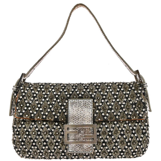 Fendi * Silver Rhinestone Python Baguette Handbag