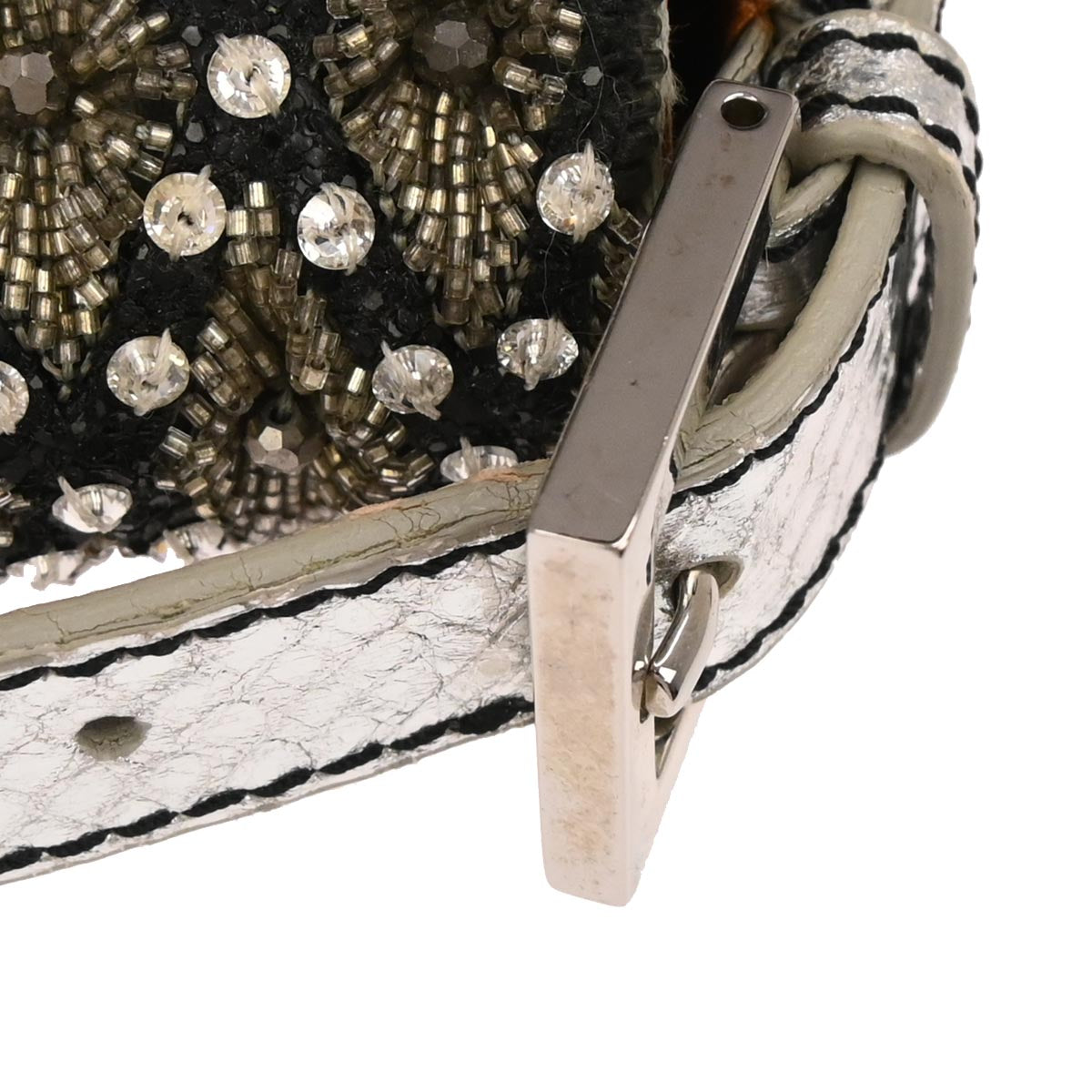 Fendi * Silver Rhinestone Python Baguette Handbag
