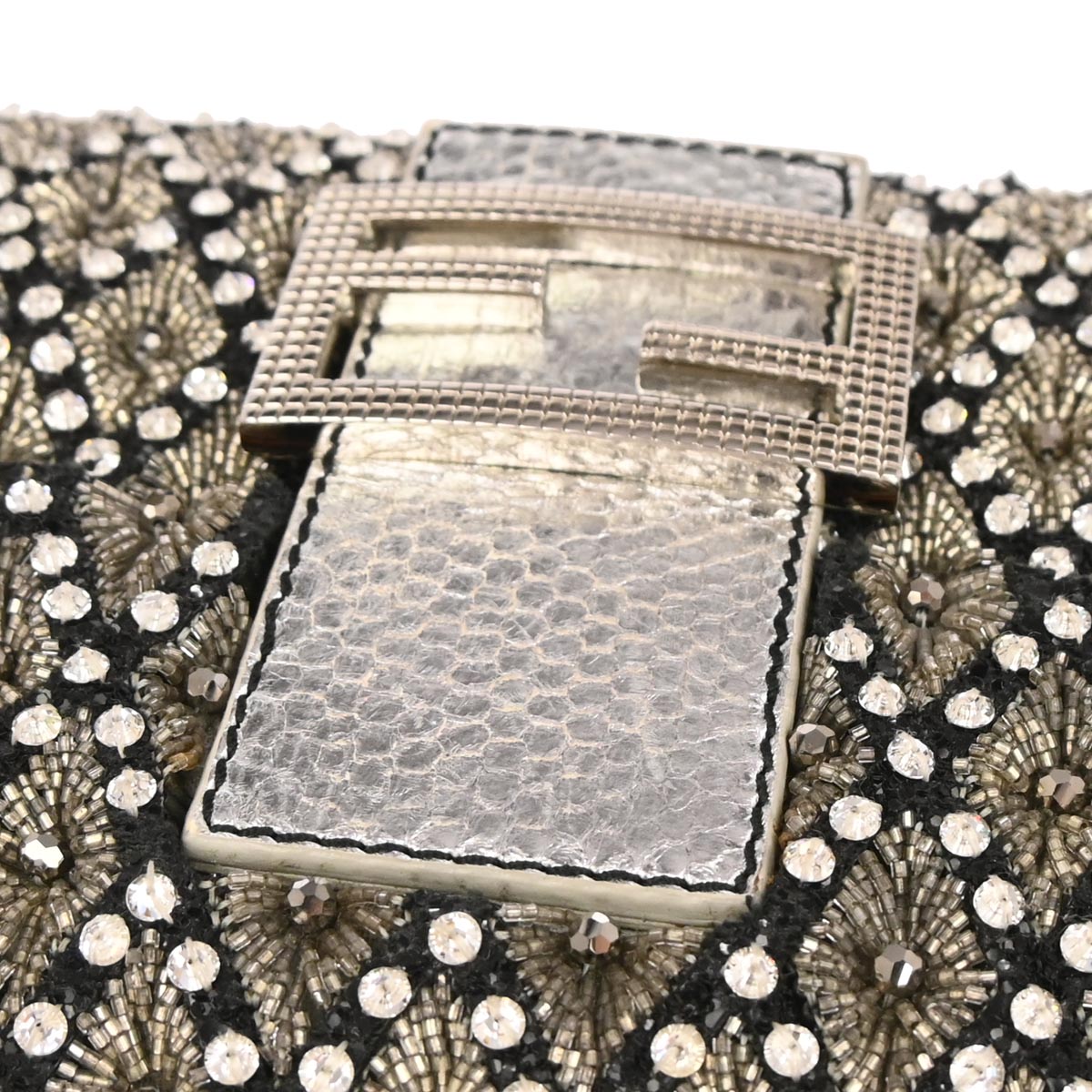 Fendi * Silver Rhinestone Python Baguette Handbag